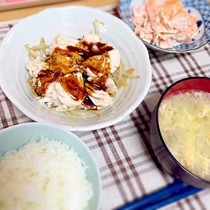 蒸し鶏のバンバンジー風な夕飯|ちーさん