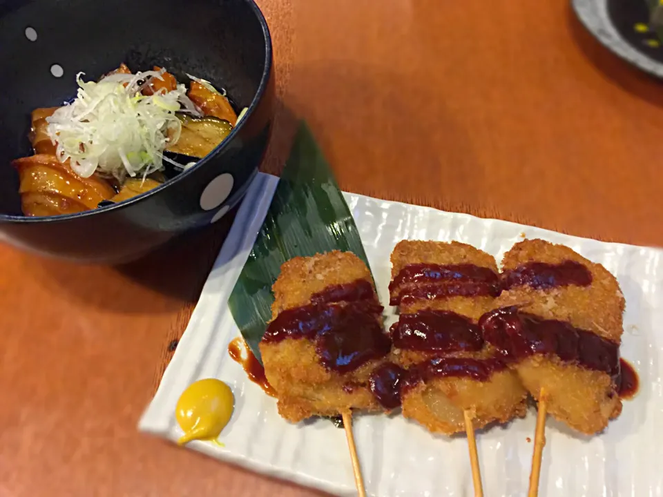 Snapdishの料理写真:百八 やわらか豚バラの串カツとくるま麩の角煮|ddr3rdmixさん