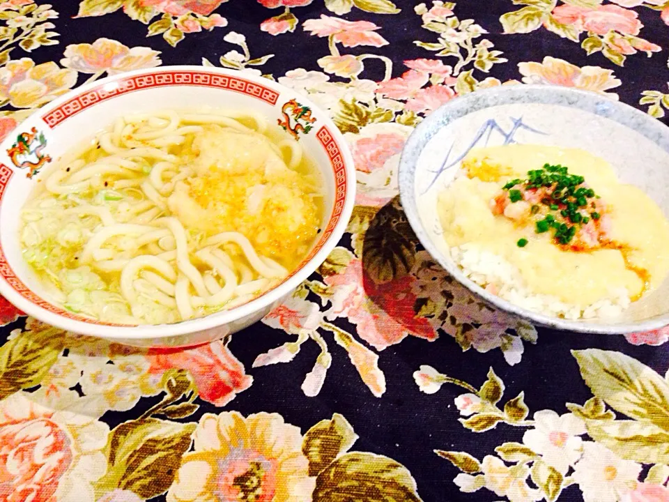 鳥天うどんとネギトロとろろ丼|カツオさん