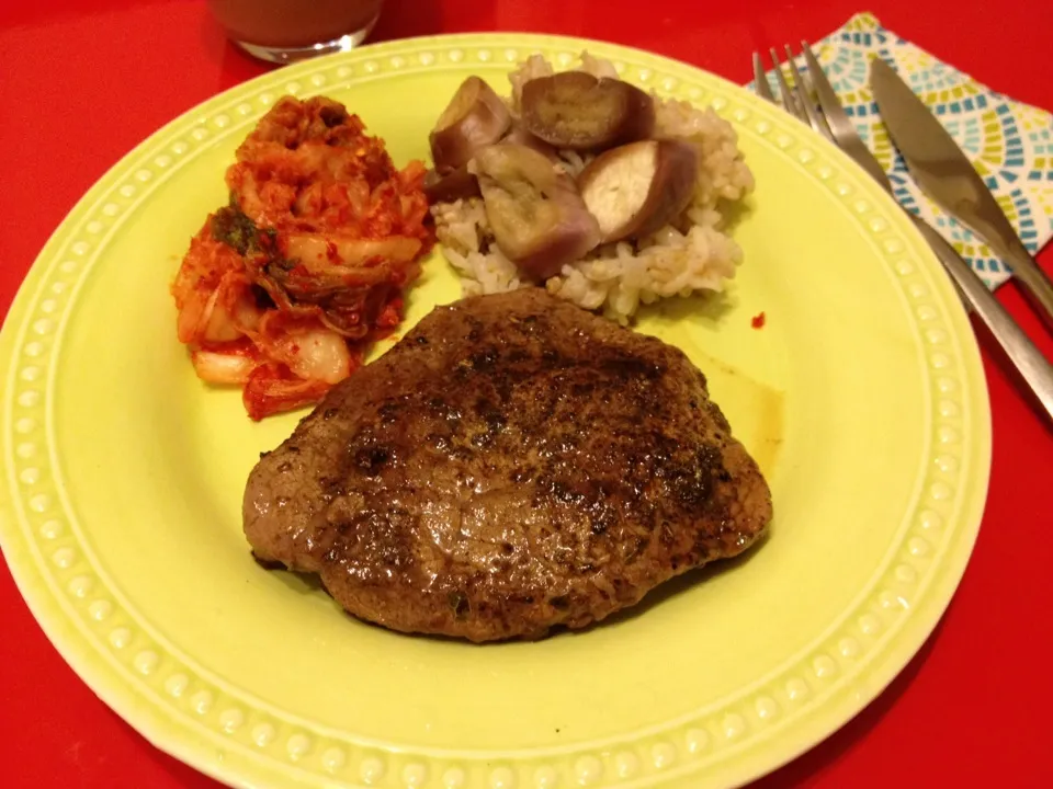 Steak with kimchi and eggplant rice|Elaineさん