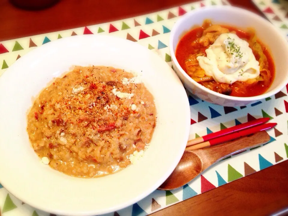 ポルチーニ茸のリゾット＆チキンとトマトのSTAUB蒸し|Akiko Hatanoさん