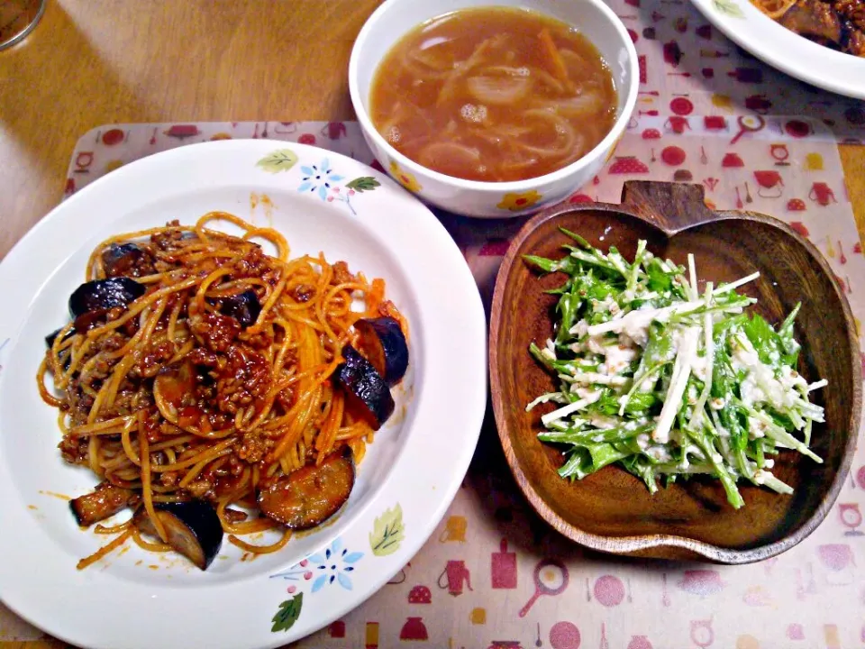 11月13日 なすとひき肉のボロネーゼ 水菜の白和え 野菜スープ|いもこ。さん