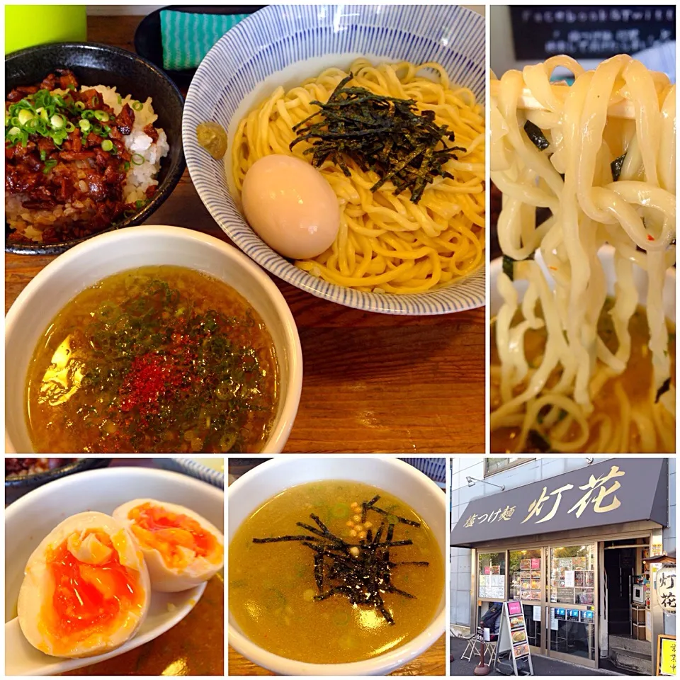 Snapdishの料理写真:半熟味玉淡麗塩つけ麺＋ランチ豚丼@灯花(四谷三丁目)|塩豚骨さん