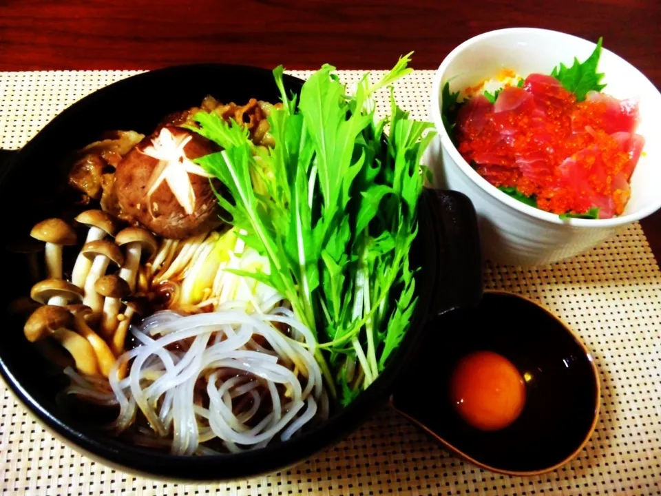 豚すき焼き＆鮪とトビっこちゃん丼ϵ( 'Θ' )϶|青りんごさん