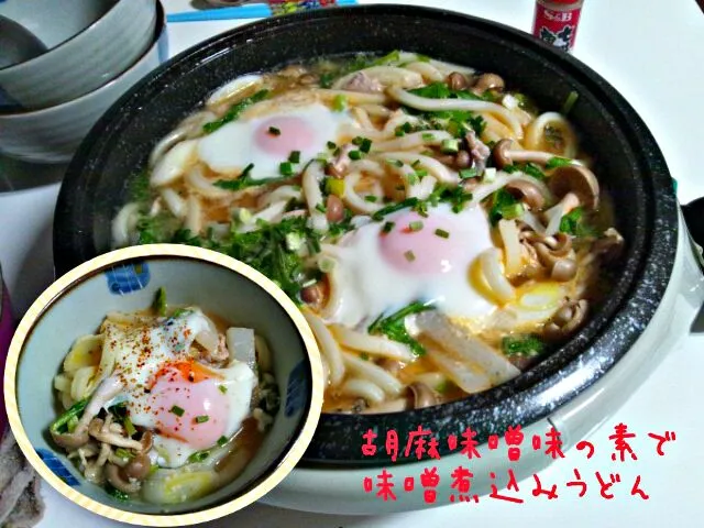 ゴマ味噌おかずの素で味噌煮込みうどん|みったんさん