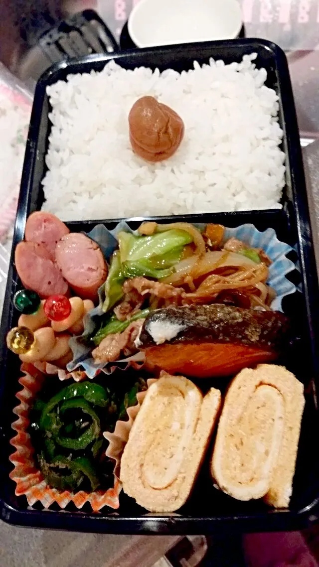 今朝作ったお弁当♡最近、いかに卵1つで綺麗に玉子焼き焼けるか模索中(*´ω`*)|ももさん