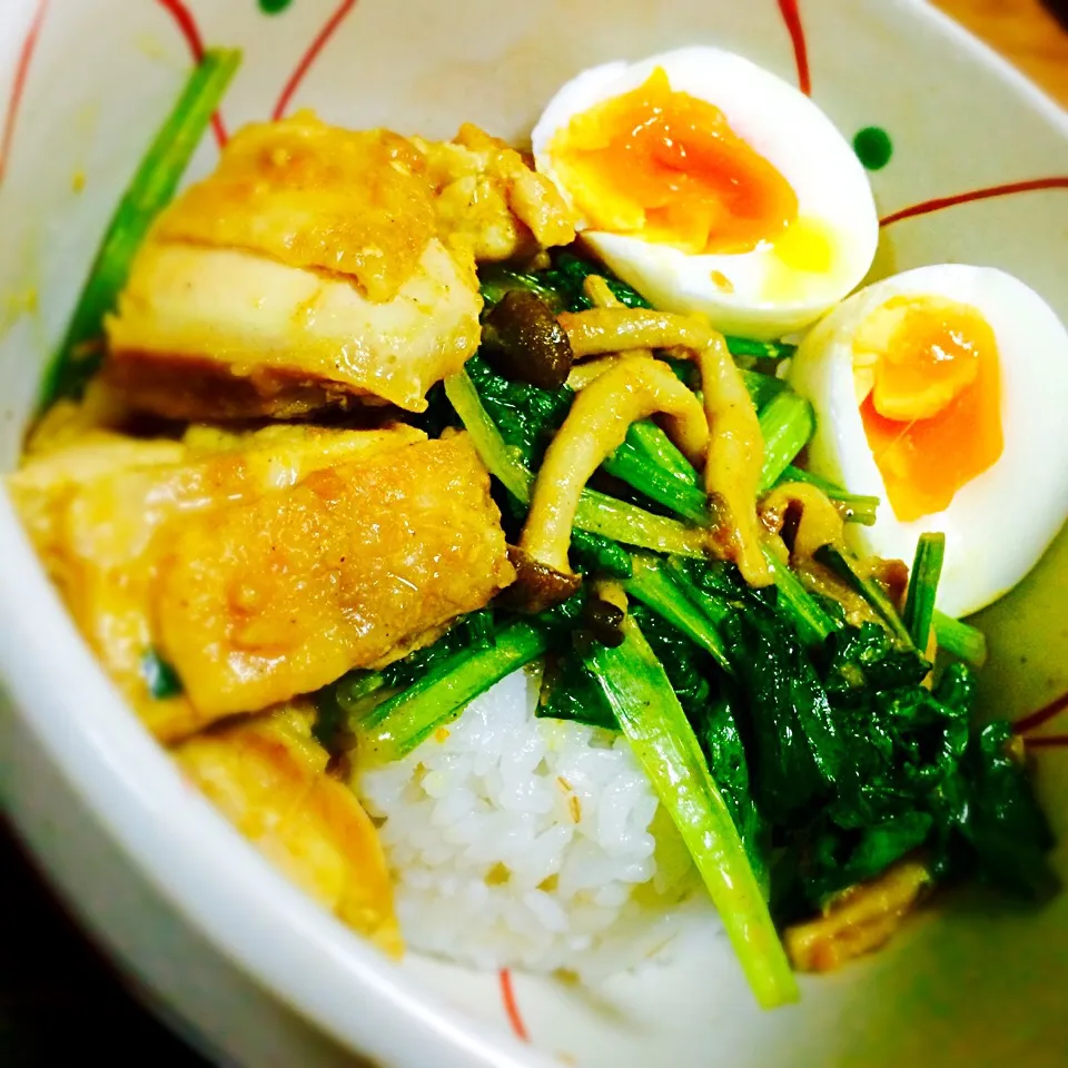 Snapdishの料理写真:【ウチごはん】鶏肉と小松菜のスパイシー丼|renさん