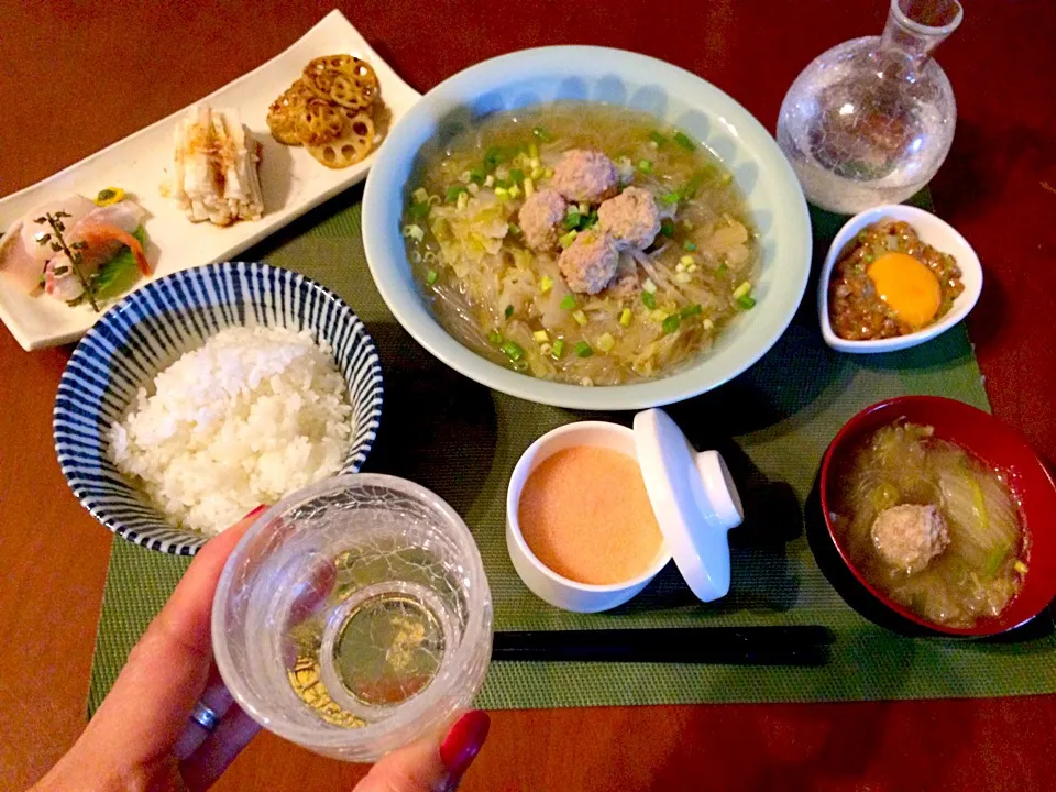 Today's Dinner🍴前菜･納豆･茶碗蒸し･肉団子と春雨のｽｰﾌﾟ|🌈Ami🍻さん