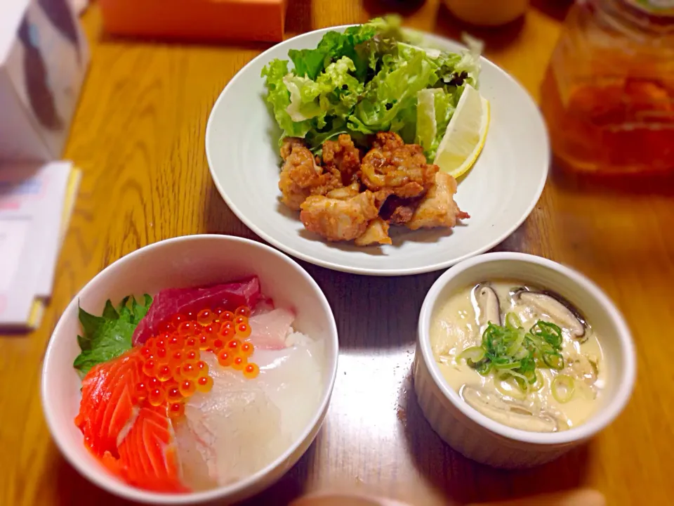 海鮮丼、唐揚げ、茶碗蒸し|舞さん