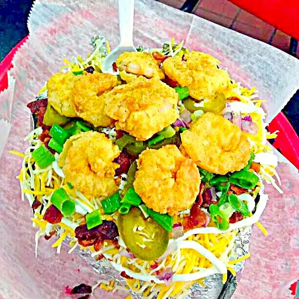 Loaded Baked Potato Topped with  Fried Shrimp 🍤 😊 #Lunch #Potato|Alisha GodsglamGirl Matthewsさん