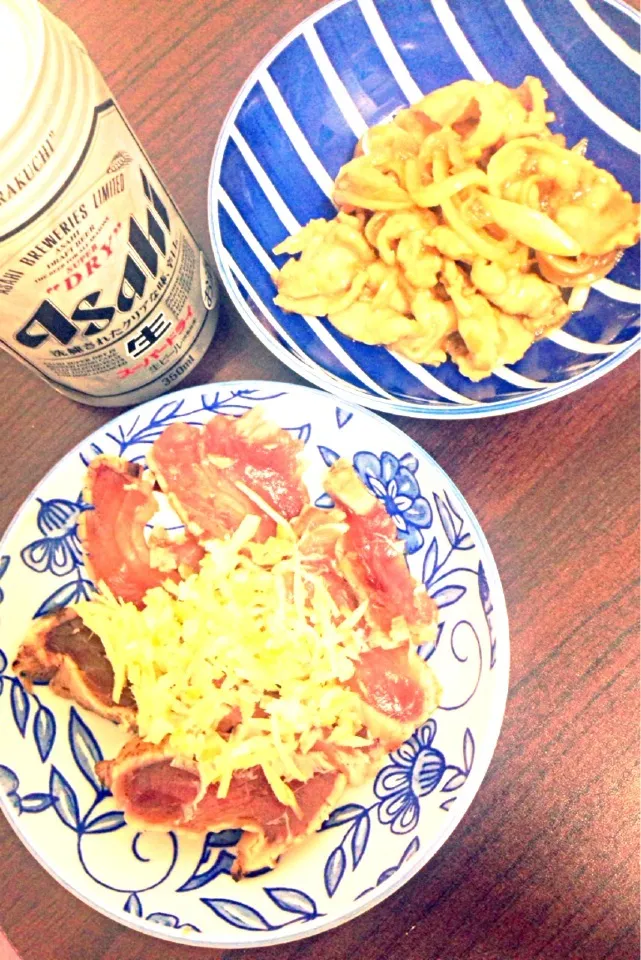 ビールのお供♡生姜焼き, 鰹のたたき|kayenさん