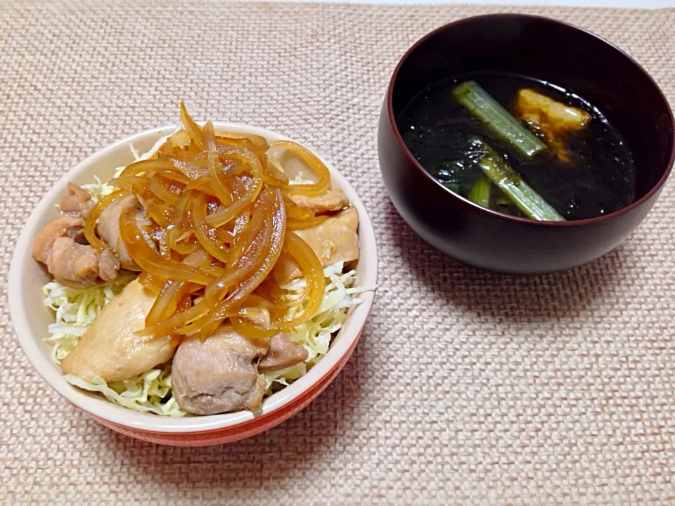 鳥丼 小松菜厚揚げあおさのおすまし|にゃろめさん