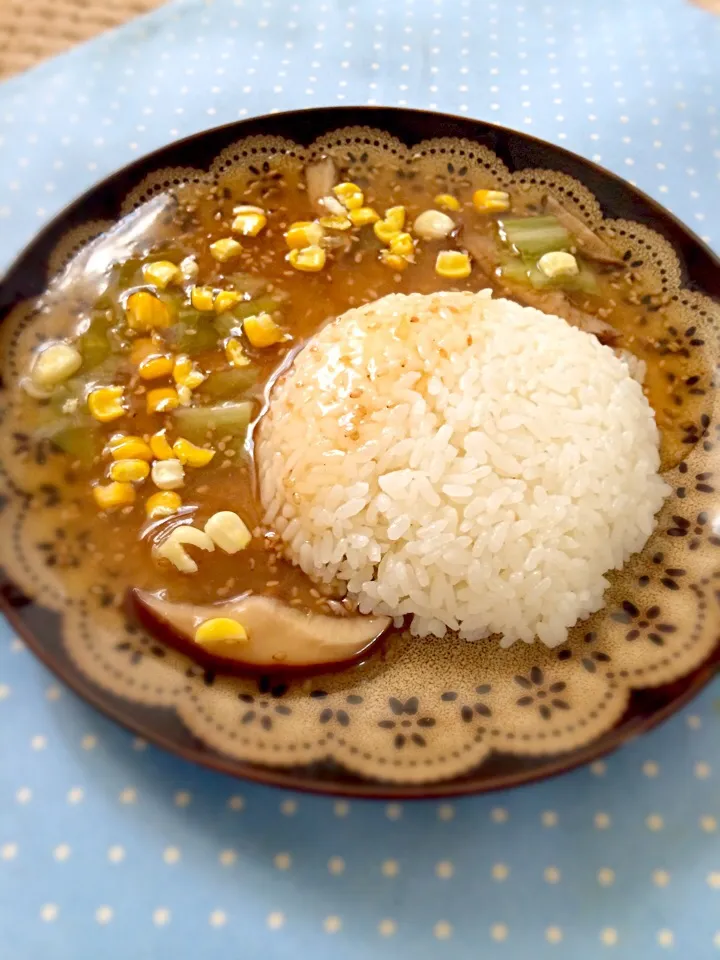 Snapdishの料理写真:中華スープの残りで、あんかけチャーハン朝食|ゆきさん