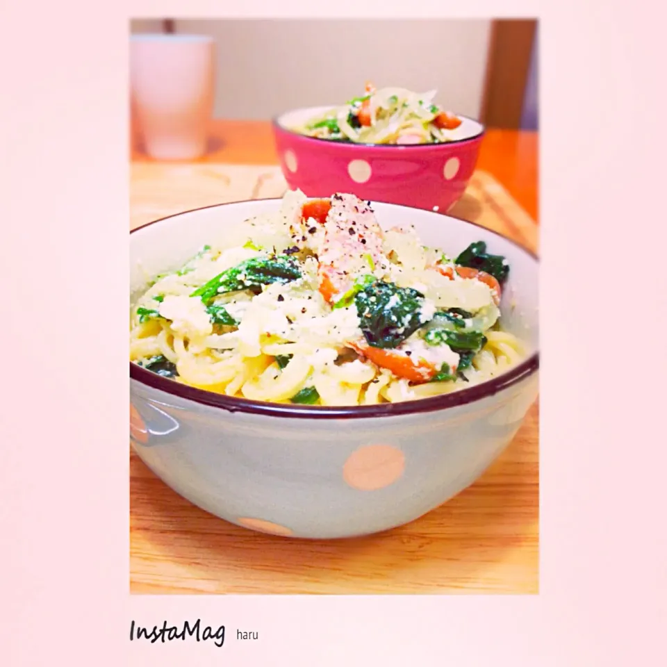 Snapdishの料理写真:Hajimeさんの料理 水切りヨーグルトde作るクリームパスタ|ハルさん