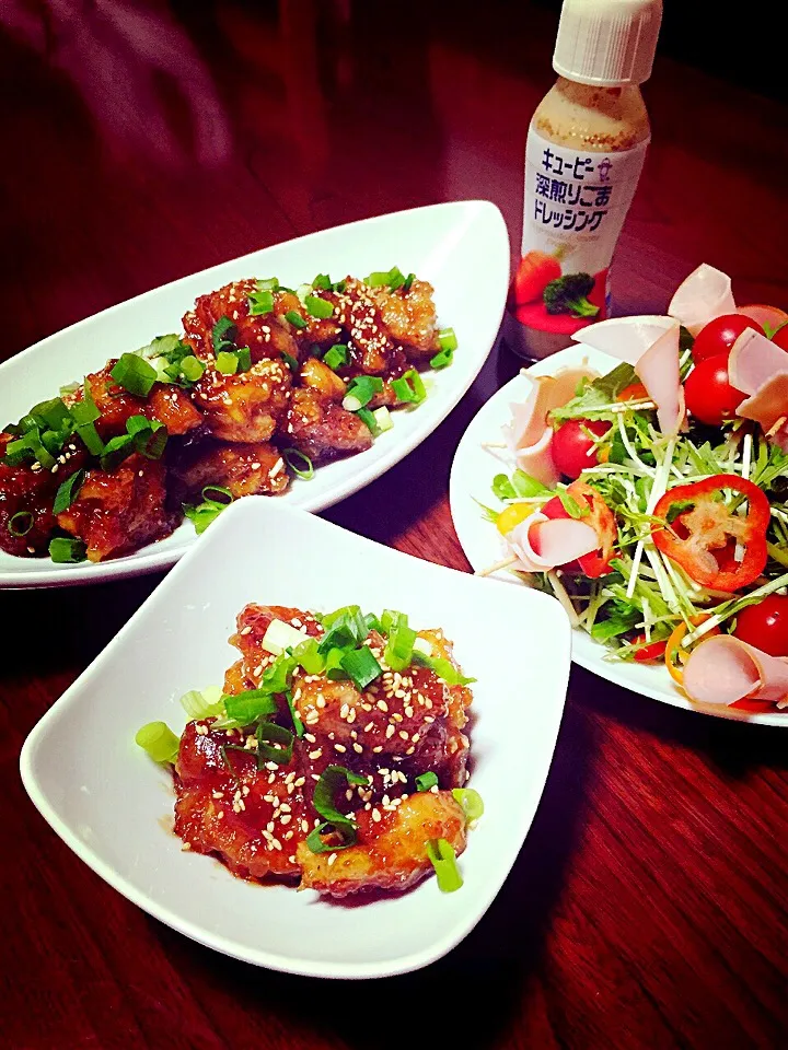 Snapdishの料理写真:Dinner... Chicken teriyaki and Vegetable salad with roast ham|Laarni Nabongさん