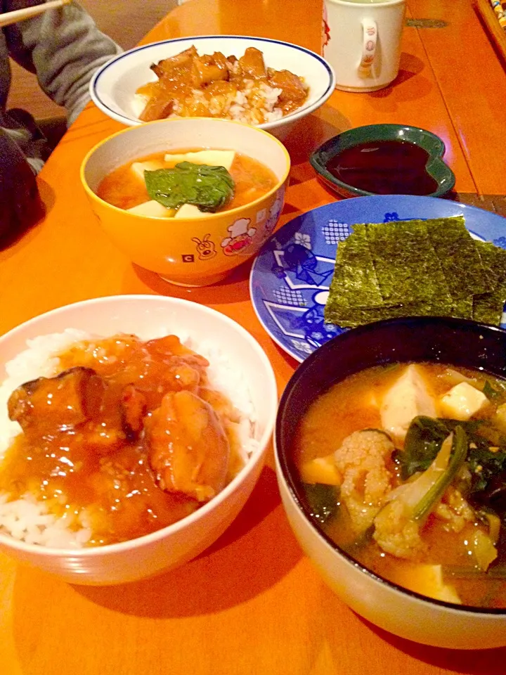 焼き鳥とろ味丼、カリフラワー&ほうれん草、豆腐の味噌汁|ch＊K*∀o(^^*)♪さん