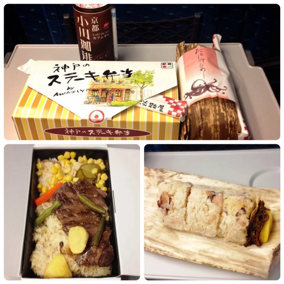 帰りの新幹線で駅弁 ステーキ弁当・たこむすびめし|美也子さん