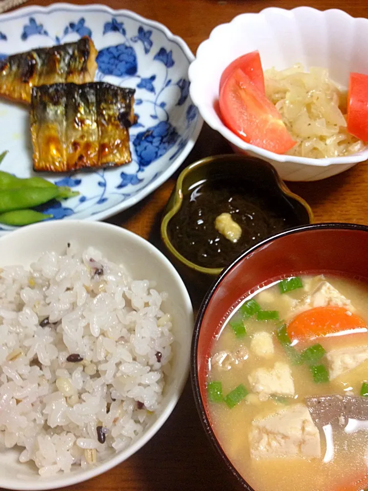 焼きサバと豚汁の定食|まりっちさん