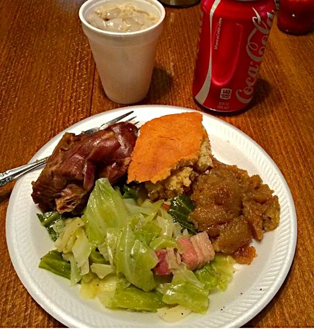 My Southern Style Plate of Favorites at Home For A #Birthday Lunch to Start the Day #Southern Style Smoked Pig Feet Candied 🍠 Yams & Cornbread Ice Cold Coke to |Alisha GodsglamGirl Matthewsさん