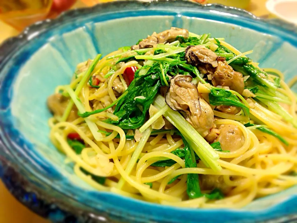 今日のパパパスタ【牡蠣と水菜のオイルパスタ】|不動南平さん