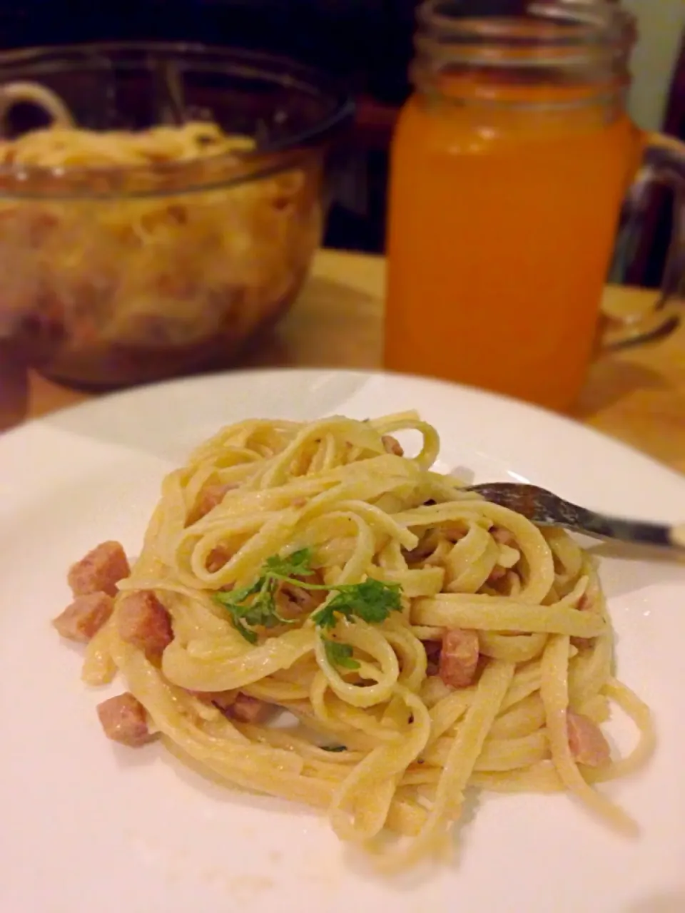 Snapdishの料理写真:Carbonara with leftover luncheon meat|Angela Santosさん