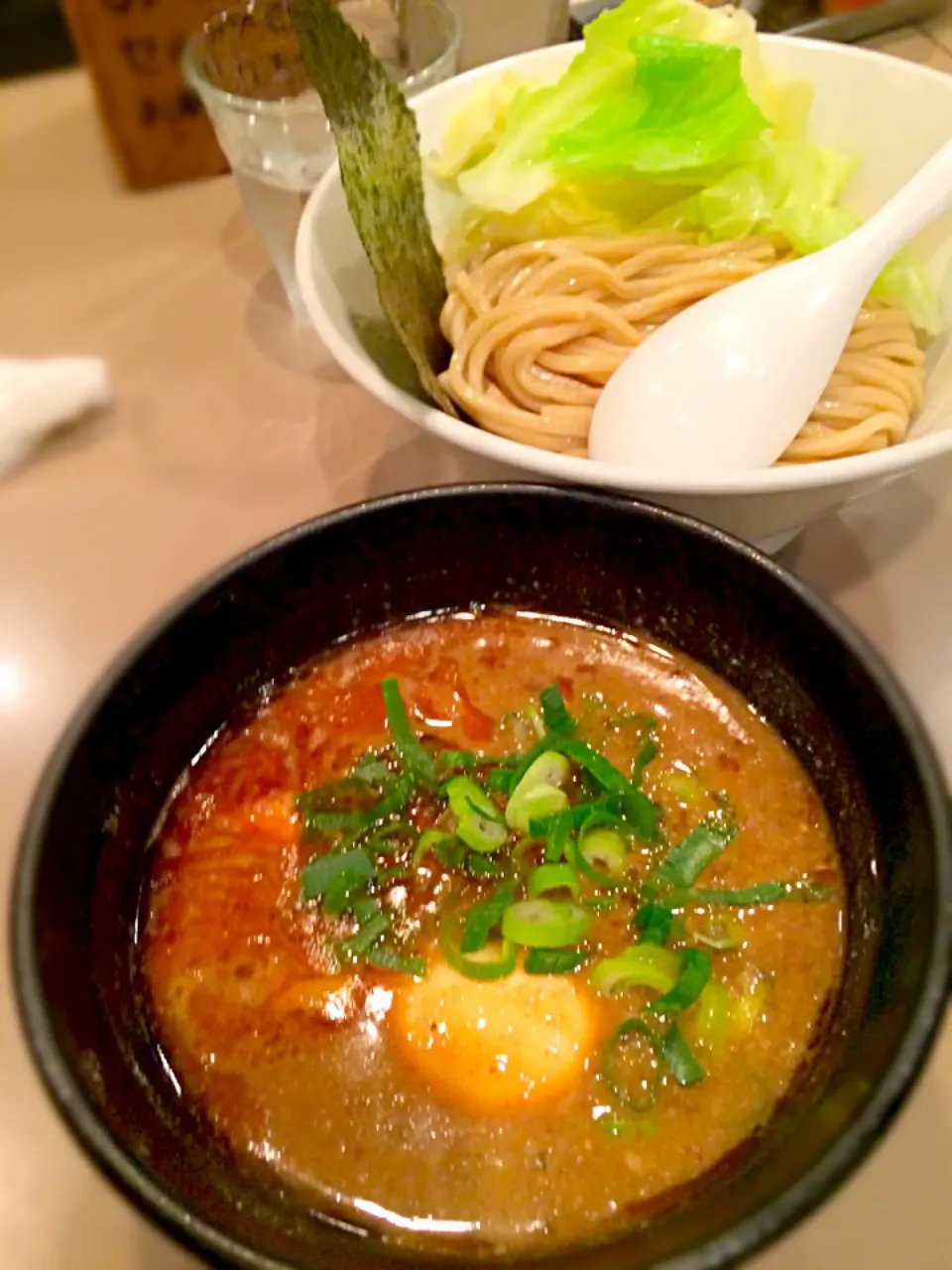 Snapdishの料理写真:エビつけ麺(小盛り)で味玉付けました（＾Ｏ＾）|morimi32さん