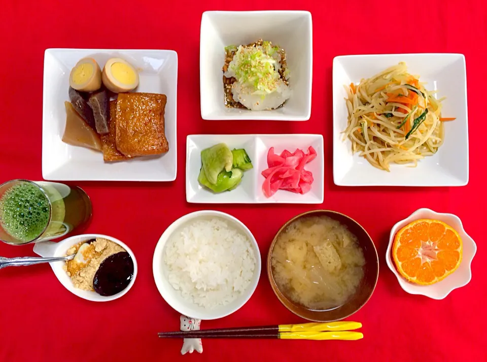 朝ごはんは勝負飯^o^はみちゃん定食❗️納豆大根おろしのせ、もやし炒め^_−☆GOOD（笑）今日もしっかり食べてスタートしてまーす^_^では皆さん今日も素敵な一日を過ごしましょうね^_−☆|はみちゃんさん