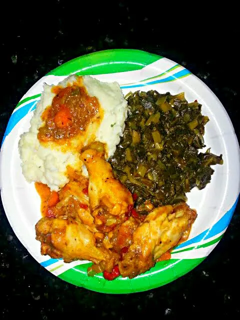 #Dinner At My Friends She Cooked Stewed #Chicken Garlic Swiss Mashed Potatoes and Collard Greens #Vegetable #Eat #Love #Pray 💓|Alisha GodsglamGirl Matthewsさん