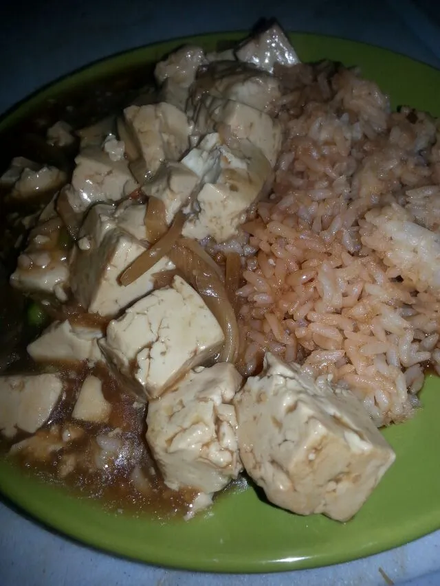 spicy tofu with fried rice.|Polly Gelfusoさん