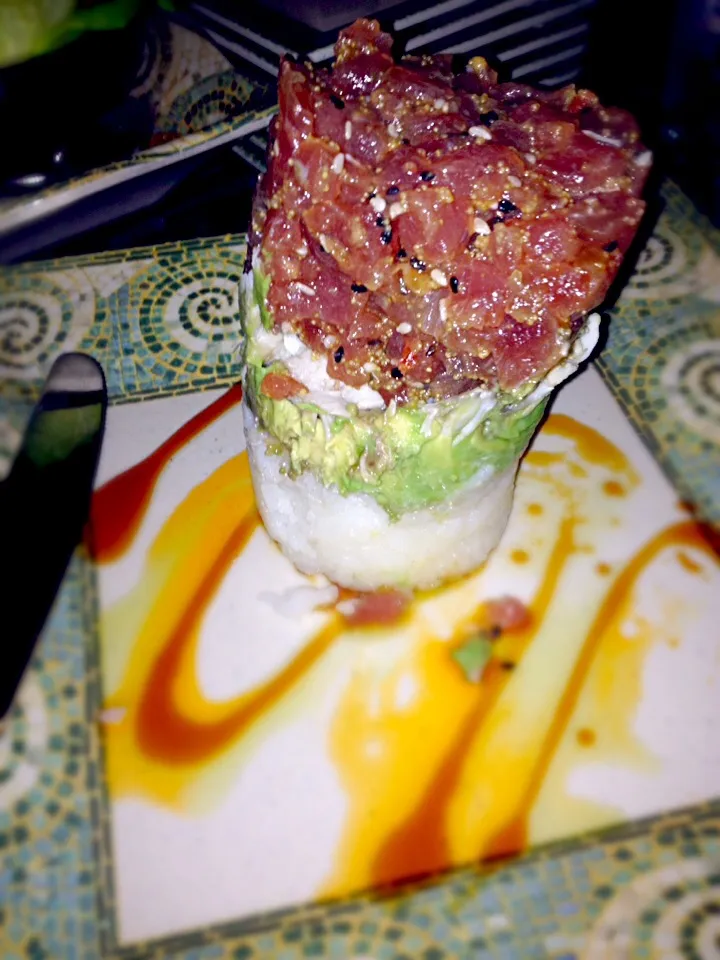 Tuna, crab, avocado and rice stack|Lori Spingolaさん