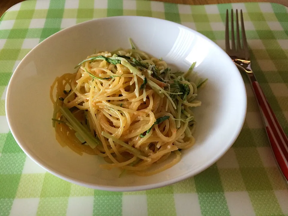 明太子とサラダ水菜のクリームパスタ|ゆっぺさん