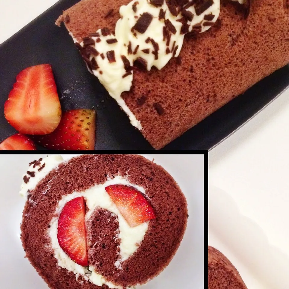 Chocolate strawberry Swiss roll|12Dragonさん