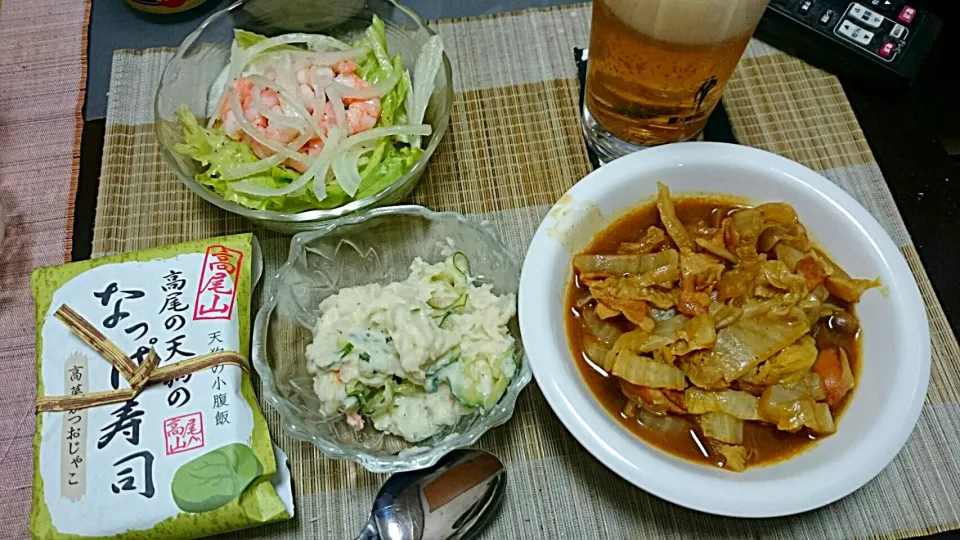 Snapdishの料理写真:白菜カレー＆ポテトサラダ＆エビサラダ|まぐろさん