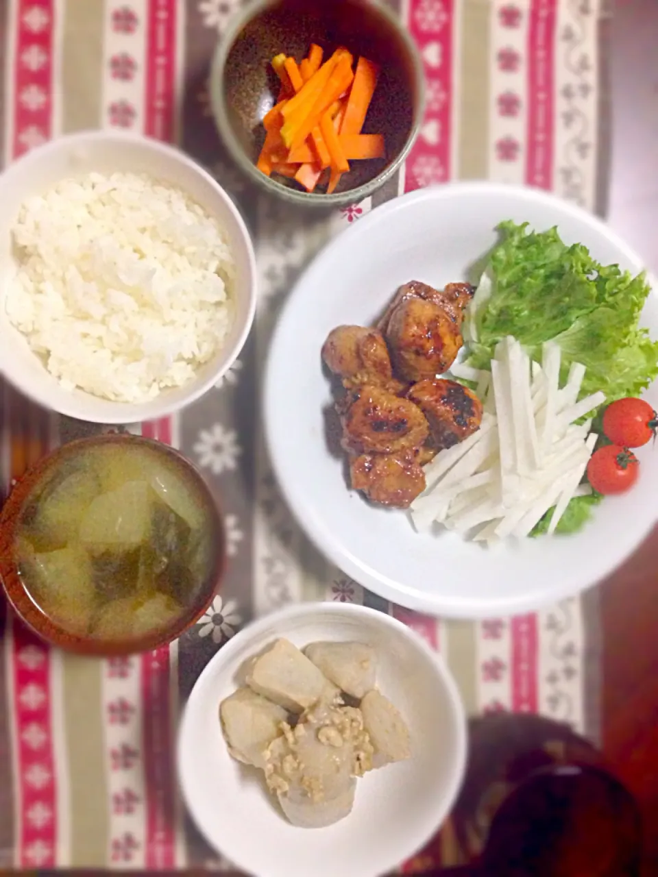 大根サラダ&照り焼きチキン&里芋のそぼろあんかけ&大根の味噌汁💓|あゆかさん