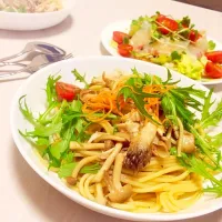 しめじと水菜のパスタ|まなたまごさん