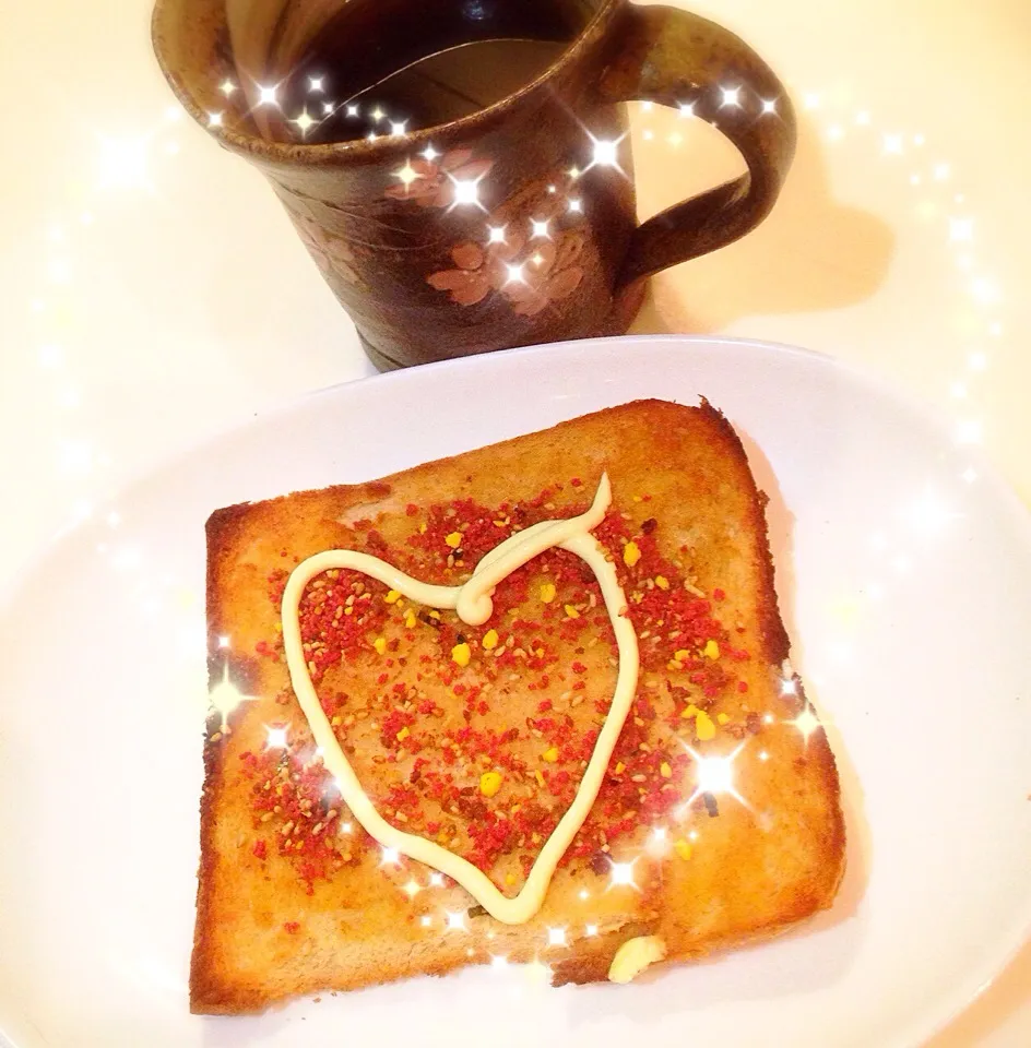 Snapdishの料理写真:胚芽食パンの耳トースト🍞バター＆すきやきふりかけ^^;|Makinsさん