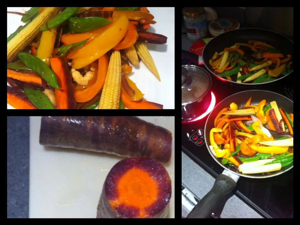 Snapdishの料理写真:Veggie stir fry with cashews and purple carrot.|🍓Jolejo🍓さん