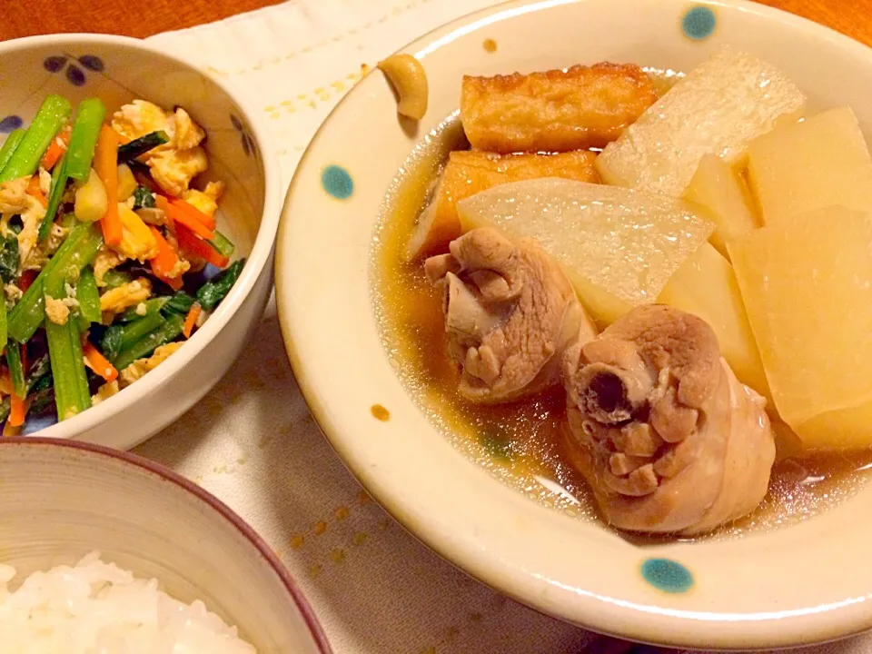 骨つき鶏肉と丸大根の煮物、小松菜と卵のオイスターソース炒め|あんなさん