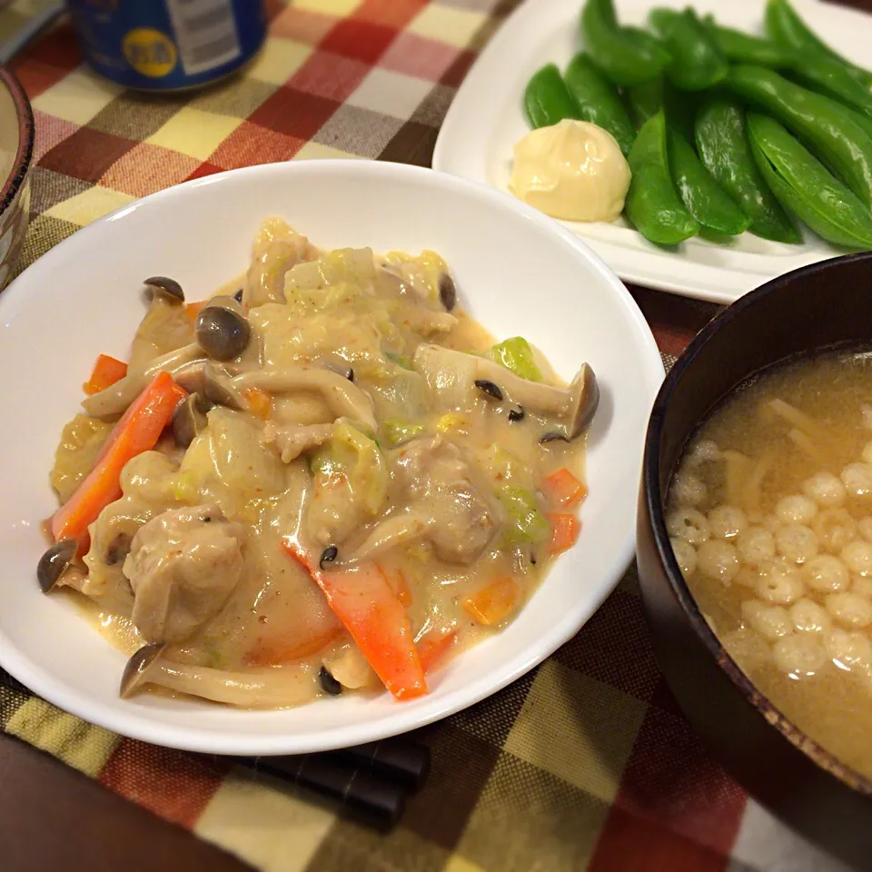 チキンクリーム煮 スナップエンドウ|さるさん