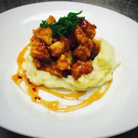 Orange chicken with garlic mash potato