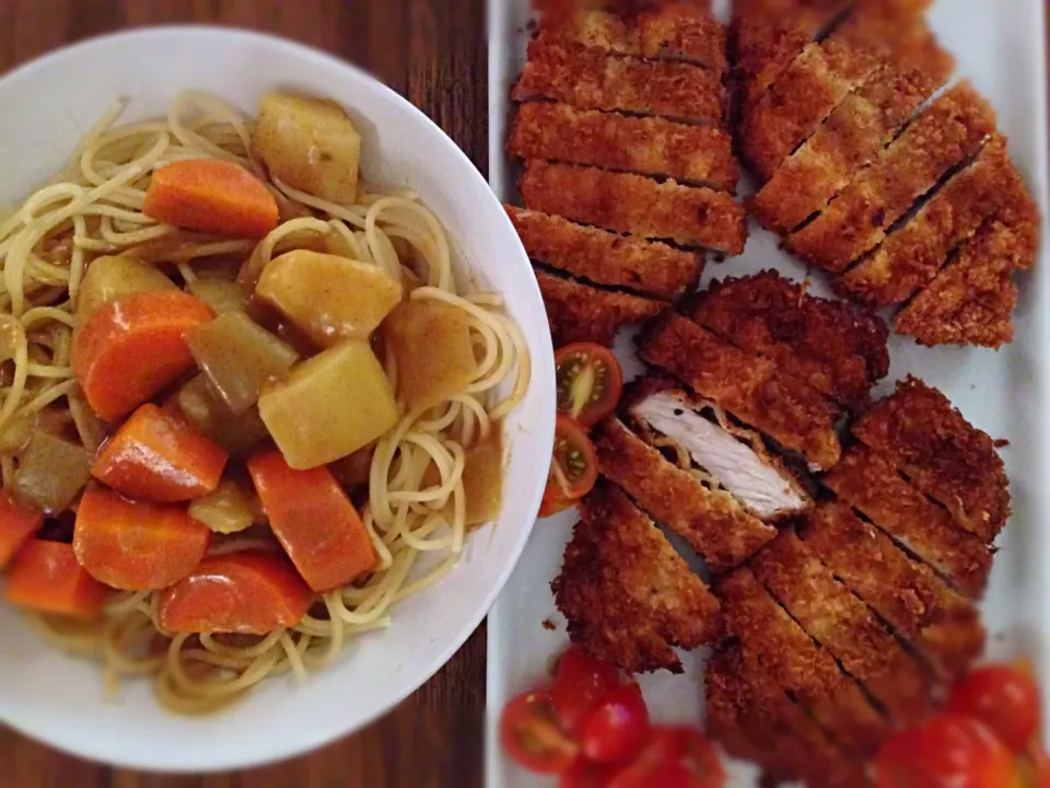 Pork tonkatsu with Japanese curry spaghetti|karen limさん