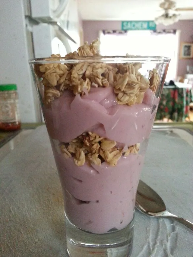 Snapdishの料理写真:so delicious raspberry yogurt with blueberry Apple granola.|Polly Gelfusoさん