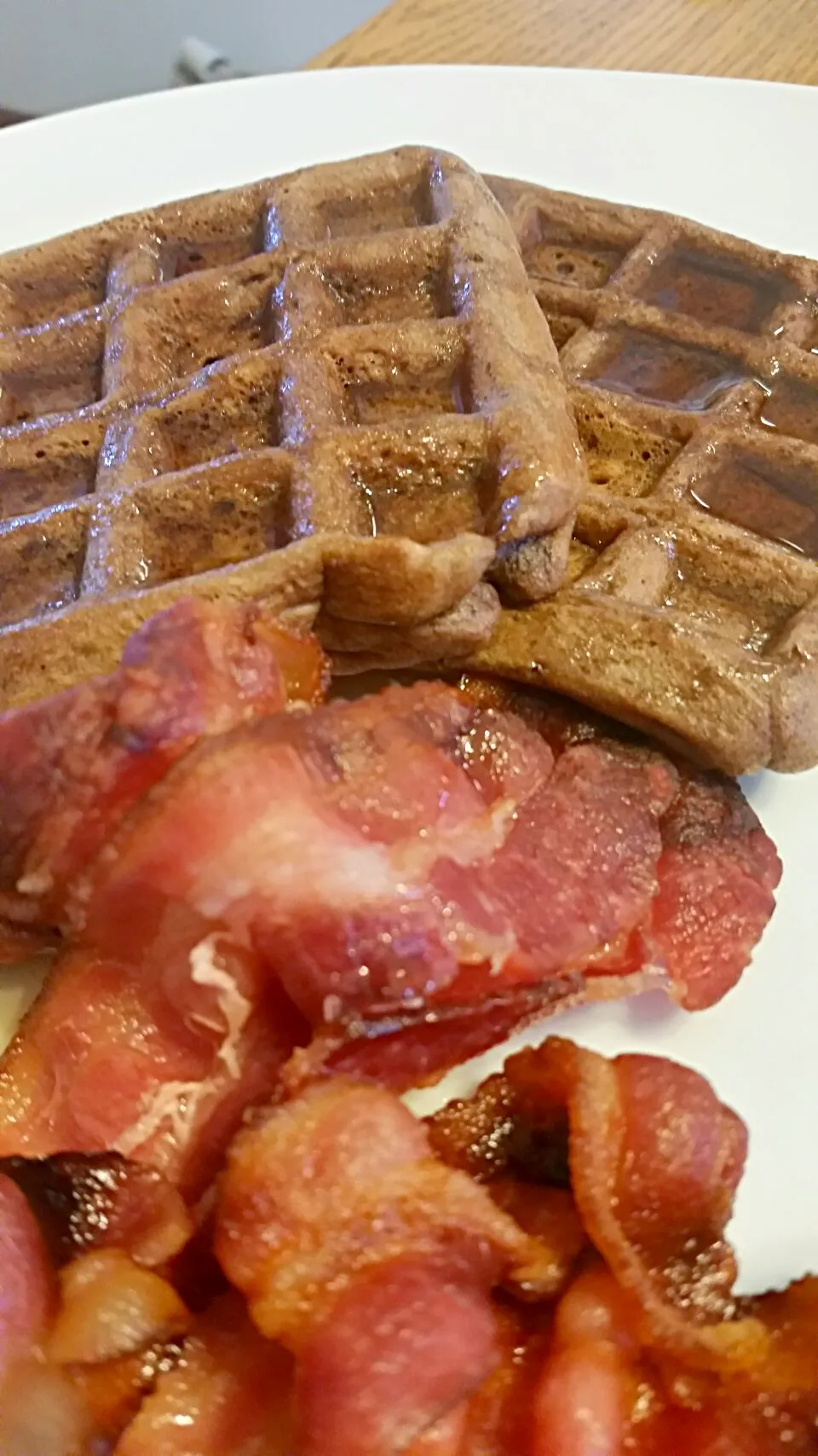 Snapdishの料理写真:Chocolate waffles and bacon.|CherylAnn Wheelerさん