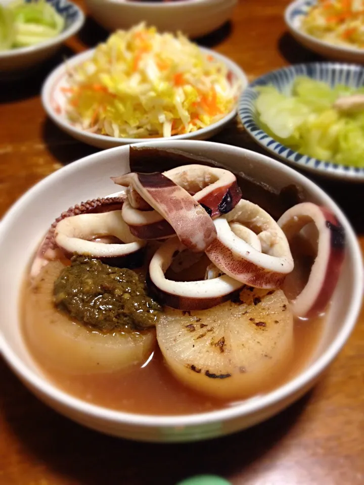 焼き大根のイカおでん、白菜のコールスロー、キャベツ炒め|raku_darさん