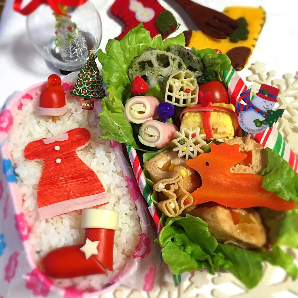 さくちんの〝のりしお蓮根チップス〟も入ってるよ☺️ゆっぴーの『ペコちゃんサンタ風クリスマス弁当🎄』|kumiさん