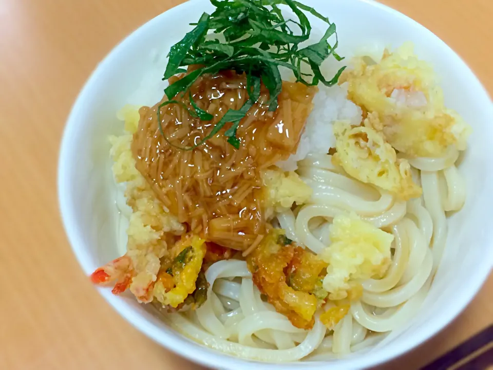 なめたけおろし天ぷらぶっかけうどん。|ふーふばーだーさん