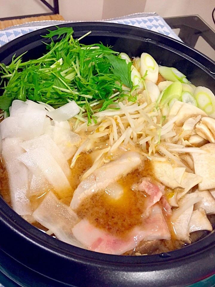水菜ともやしの味噌鍋|naahoさん