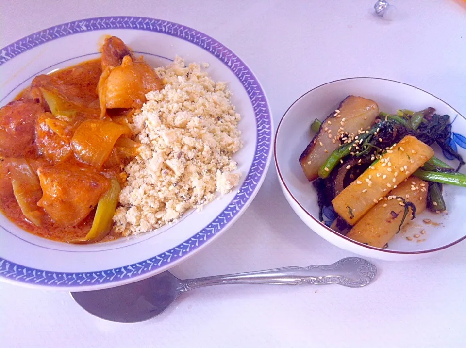 ぼんじりカレー(ルウなし)と大根春菊炒め|しおり。さん