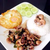 ข้าวกระเพราปลาหมึก #Rice - fried basil squid #💝💖💖💝😋😋😋😋|pimphanさん