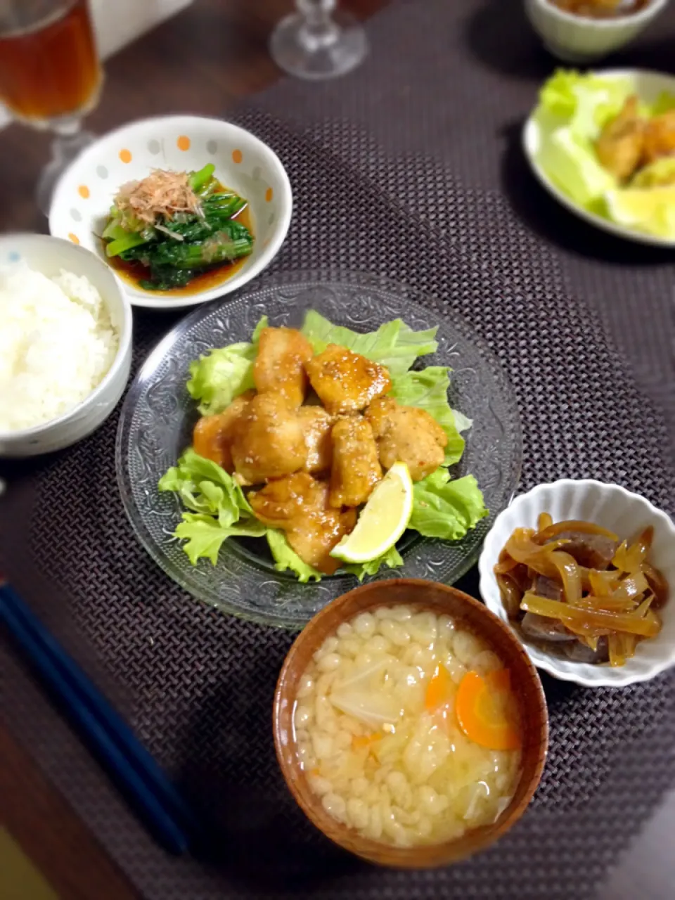 鶏のレモン照り焼きの晩ご飯|mikaさん